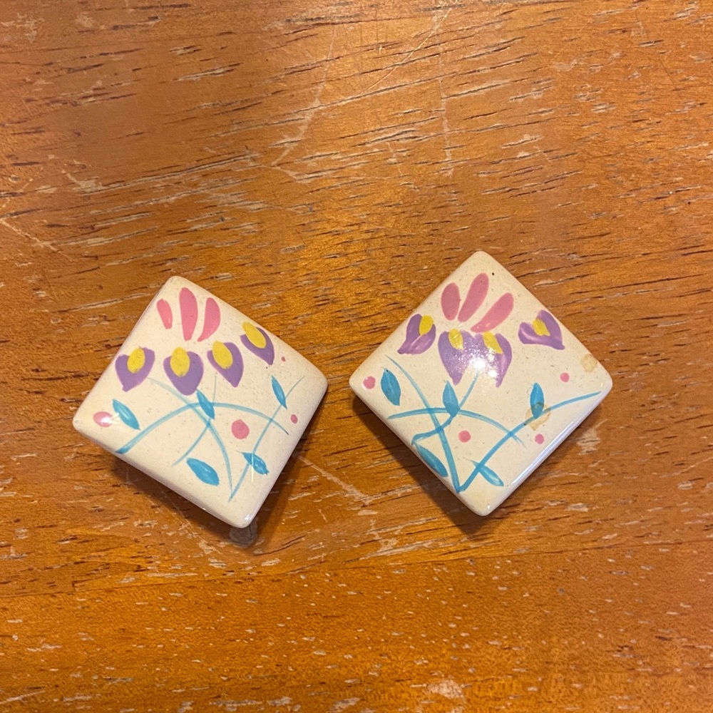 Floral Square Clip On Earrings